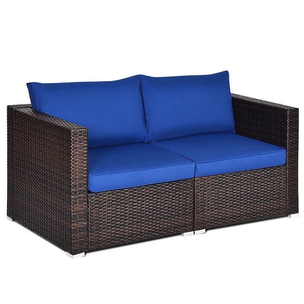 Costway 2pcs Patio Rattan Corner Sofa Sectional Furniture Cushion