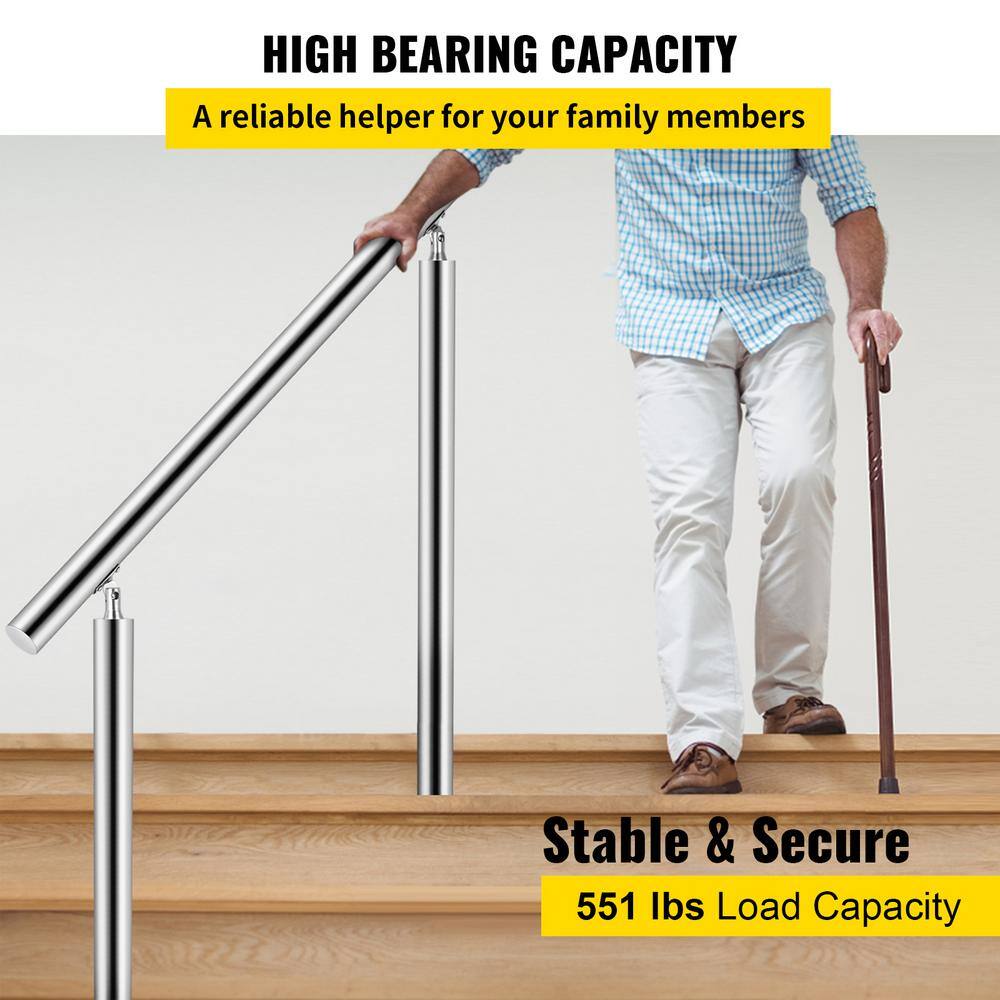 VEVOR Stainless Steel Handrail 220 lbs. Load Handrail for Outdoor Steps Fits 2 to 3 Steps with Screw Kit BXGTFSLZ100CM5VIHV0