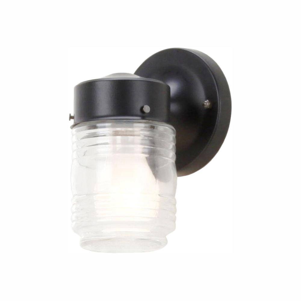 Hampton Bay 1-Light Matte Black Outdoor Jelly Jar Wall Lantern Sconce WB0317