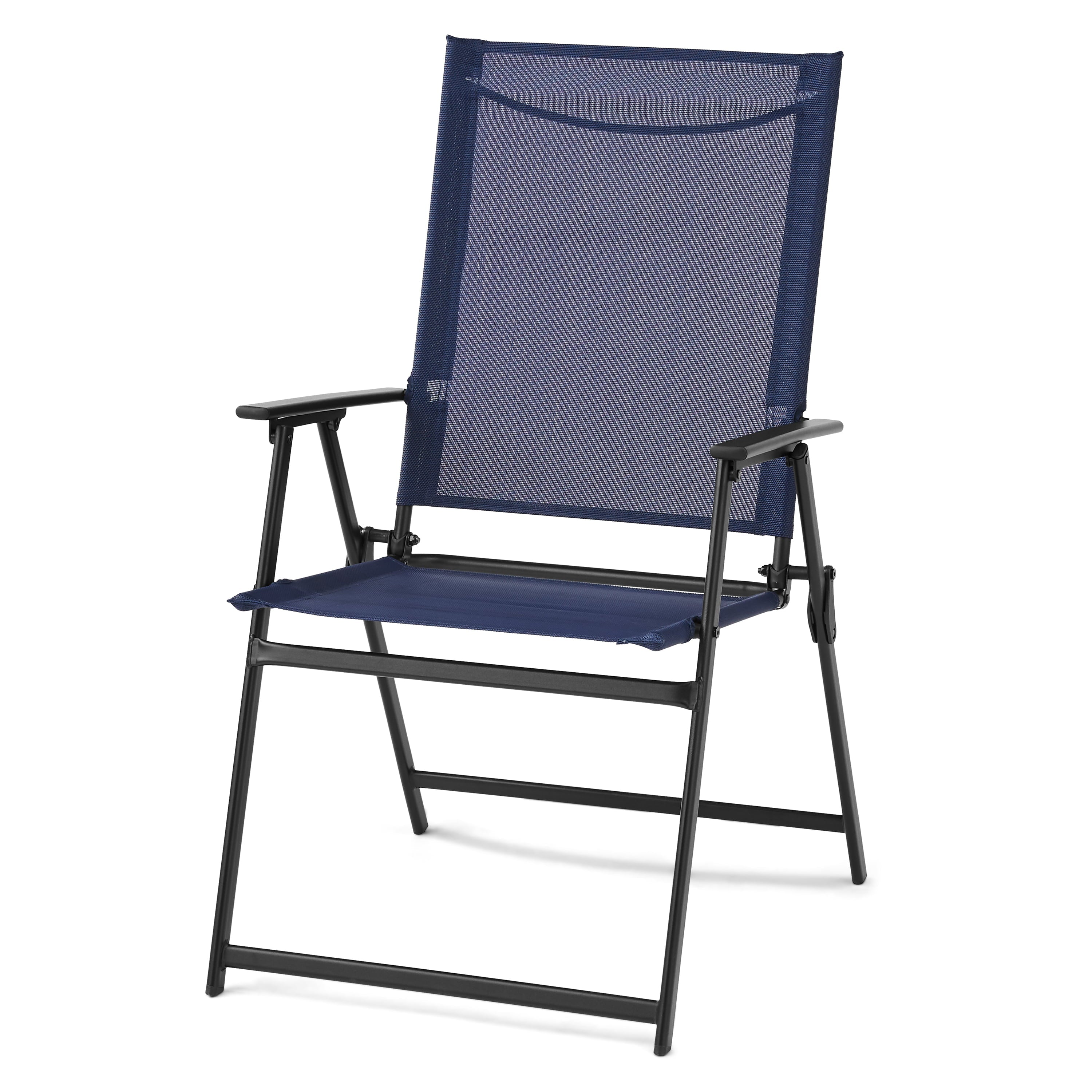 Mainstays Greyson Square Set of 2 Outdoor Patio Steel Sling Folding Chair, Navy