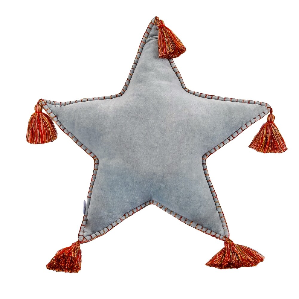 HGTV Home Collection Star Shaped Pillow With Tassels  Light Blue  16in