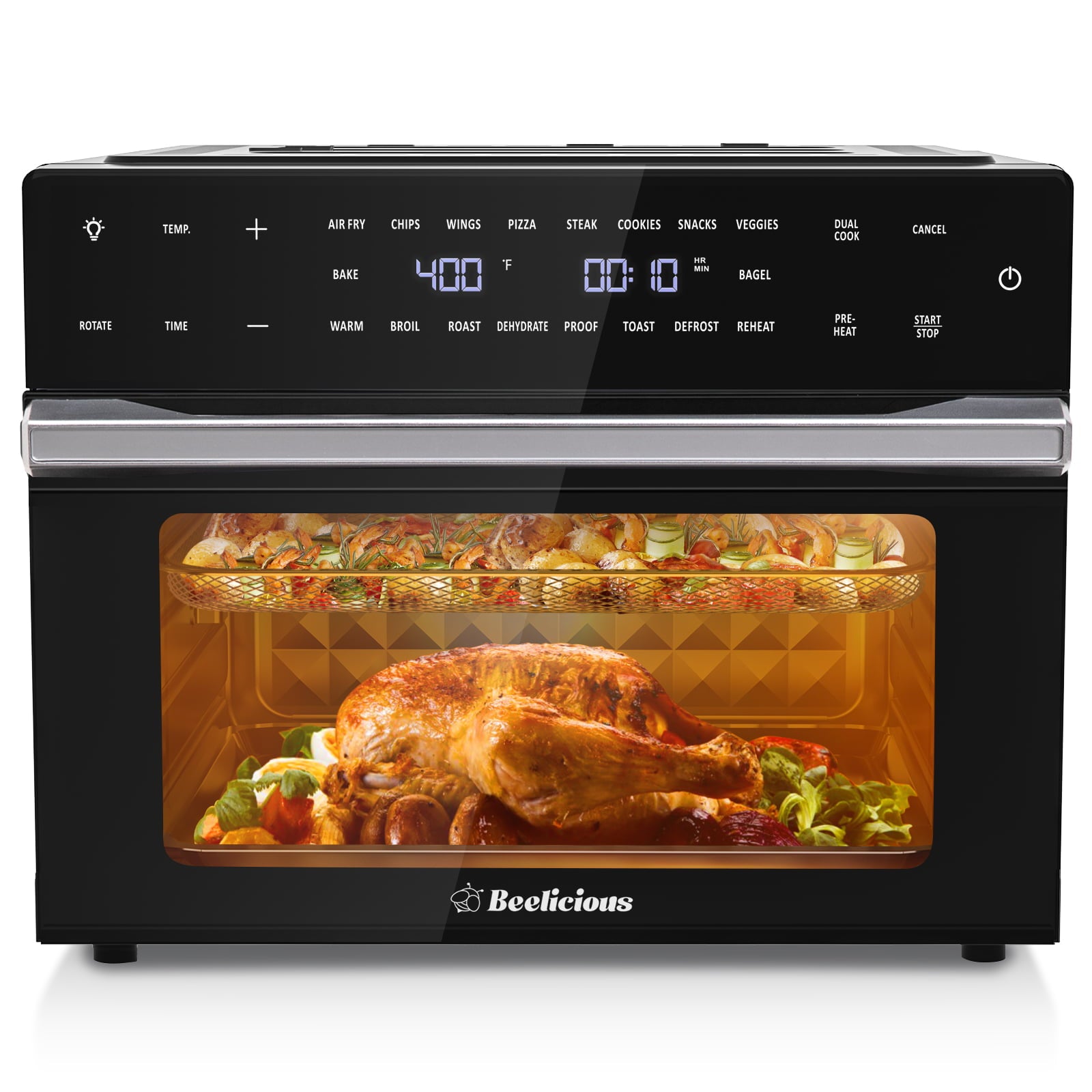 Beelicious® Smart Air Fryer Toaster Ovens, 32QT/ 30L Extra Large, with Rotisserie & Dehydrator, 6 Accessories, Black