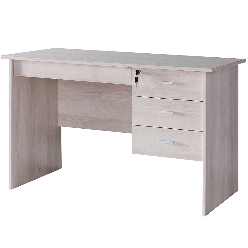 FC Design White Oak Home Office Computer Desk with 3 Lockable Drawers