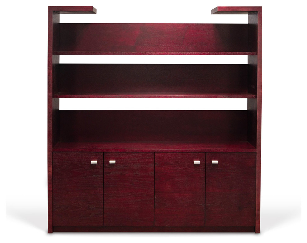 74.75” Modern Madison Mahogany Walnut Shelf Open Shelving Display Hidden Storage   Contemporary   Bookcases   by Zuri Furniture  Houzz