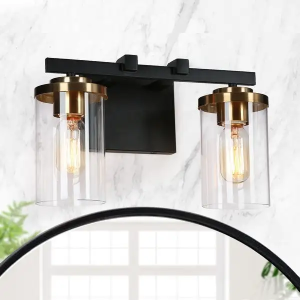 Modern Farmhouse 2-Light Black Gold Bathroom Vanity Light Glass Wall Lighting - 14