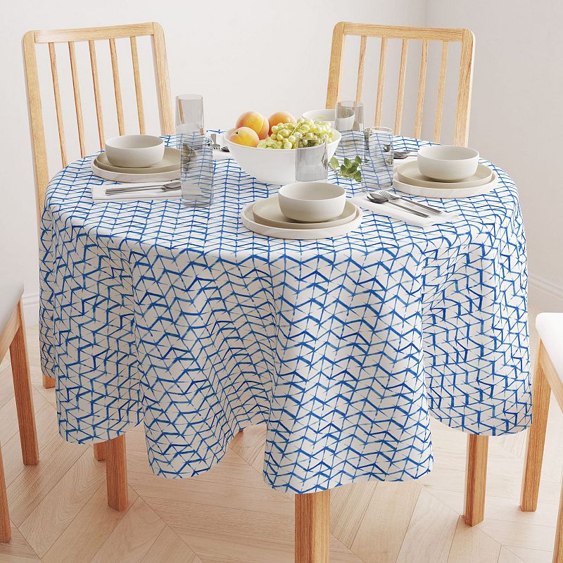 Round Tablecloth， 100% Cotton， 60 Round， Blue Watercolor Style