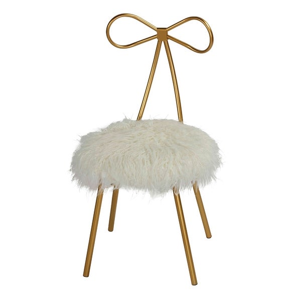 Cortesi Home Tilly Accent Chair with Bow Detail， White Fake-Fur