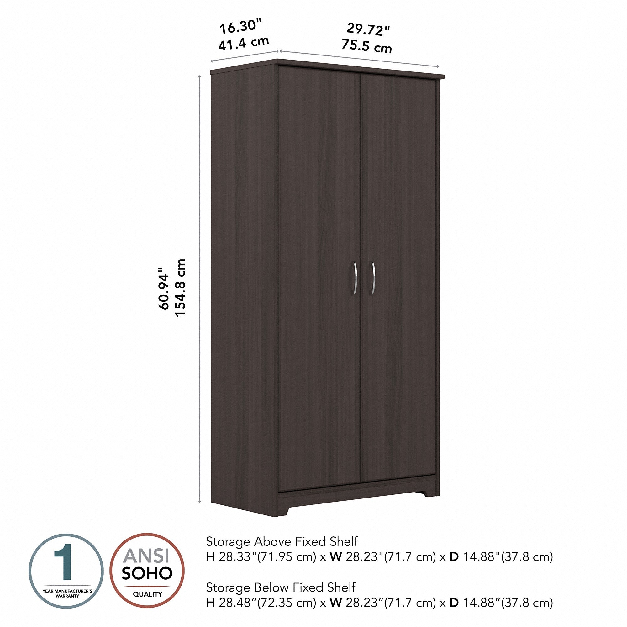 Bush Furniture Cabot Tall Bathroom Storage Cabinet with Doors in Heather Gray