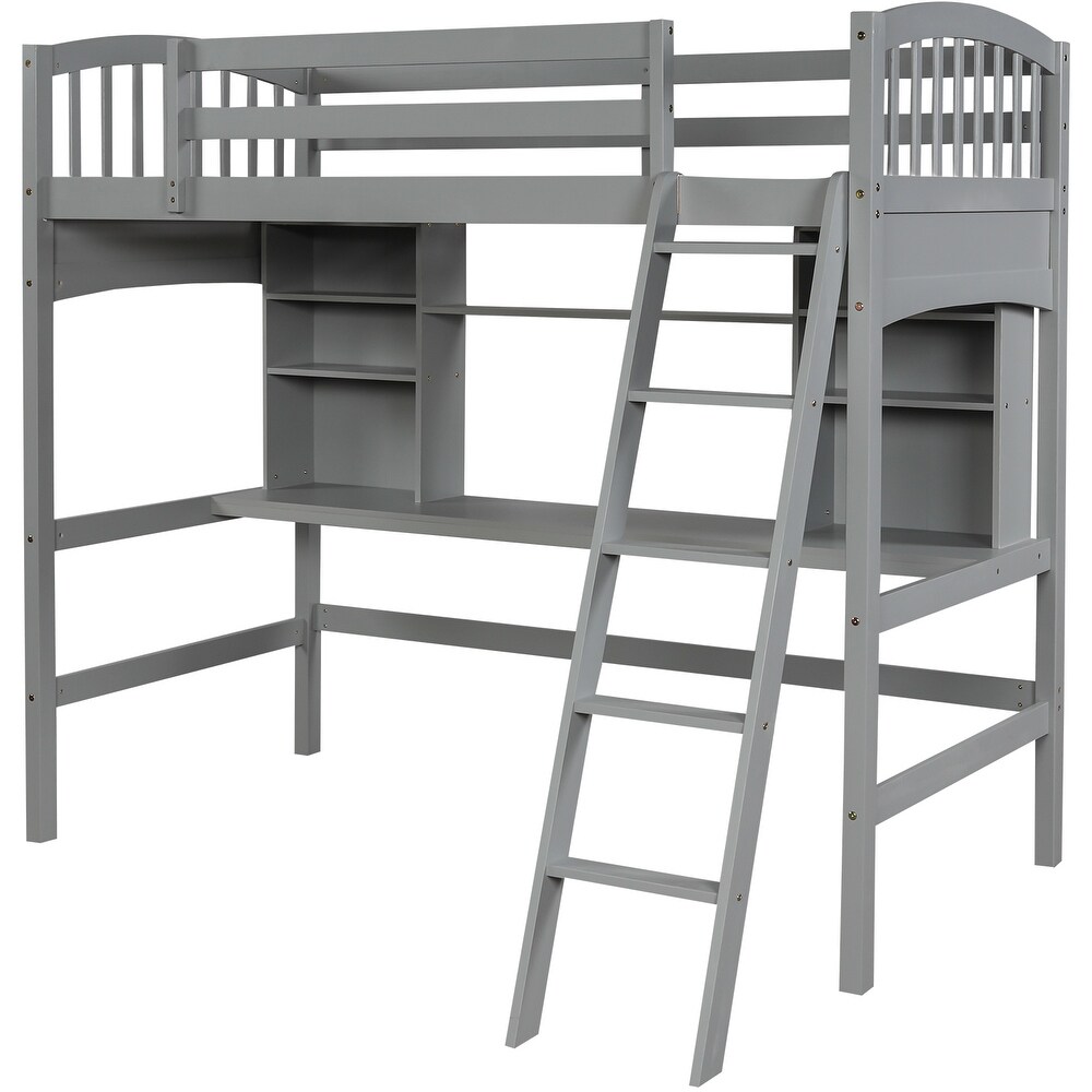 Multifunctional Design Twin size Loft Bed with Storage Shelves  Desk and Ladder