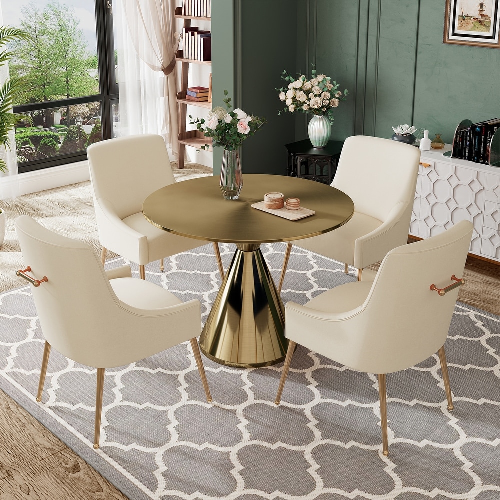 Clihome 5 Piece Modern Golden Table Velvet Chair Dining Set