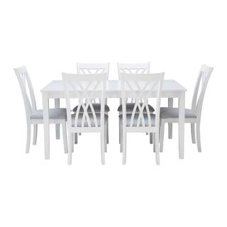 Powell Company Peterson White Rectangular 7-Piece Dining Set with Grey Woven Seats HD1144D19