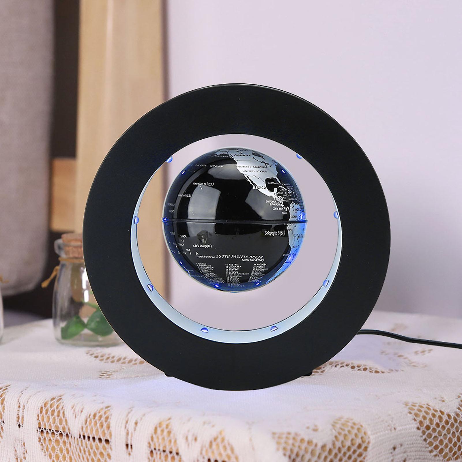 Electronic Magnetic Levitation Floating Globe With Led Light Home Display(silver Black Eu Plug)