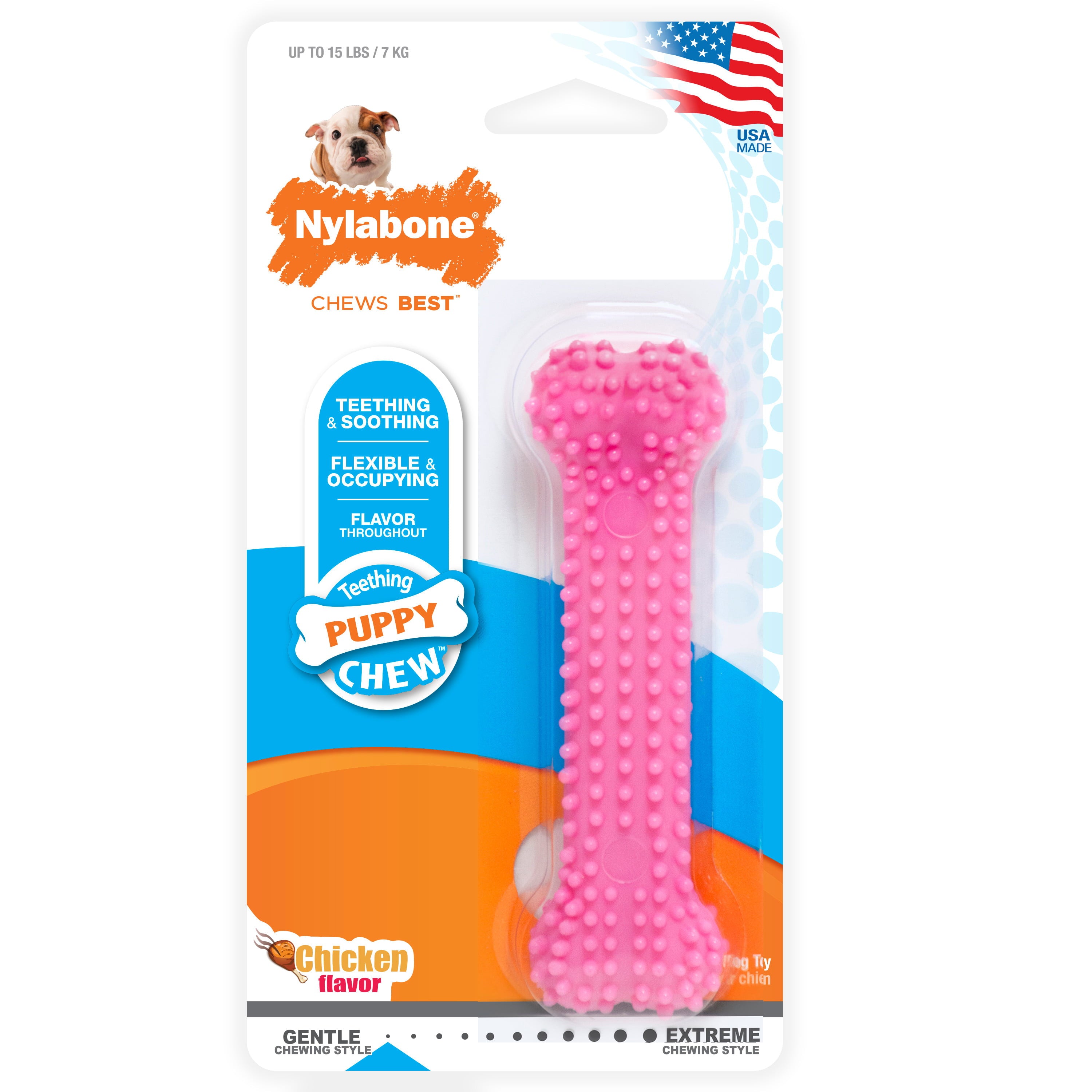 Nylabone Puppy Teething and Soothing Flexible Chew Toy Chicken Pink X-Small/Petite (1 Count)