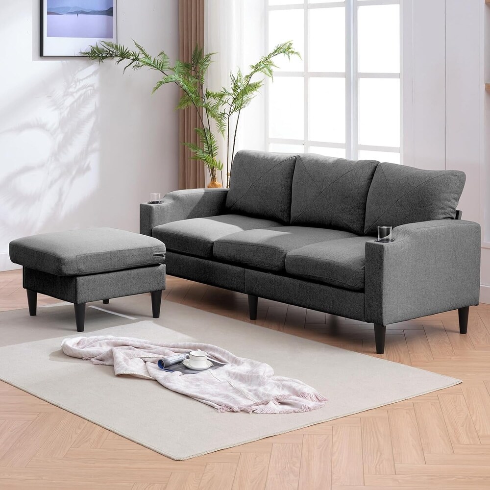 Mixoy Convertible L Shaped Sectional Sofa with Reversible Stroge Ottoman Cup Holder