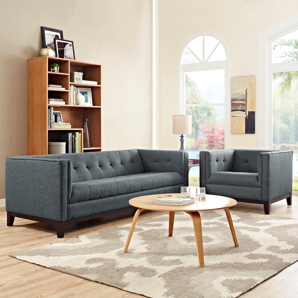 Modern Contemporary Urban Living Sofa 2 Piece Set  Navy Blue  Fabric   Midcentury   Living Room Furniture Sets   by House Bound  Houzz