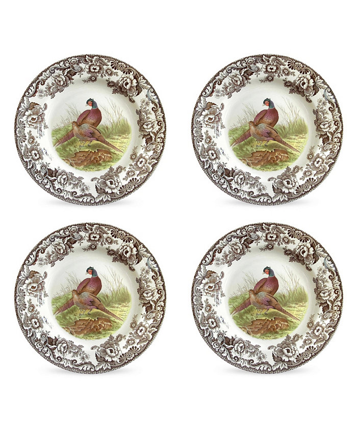 Spode Woodland Pheasant 4 Piece Dinner Plates Service for 4