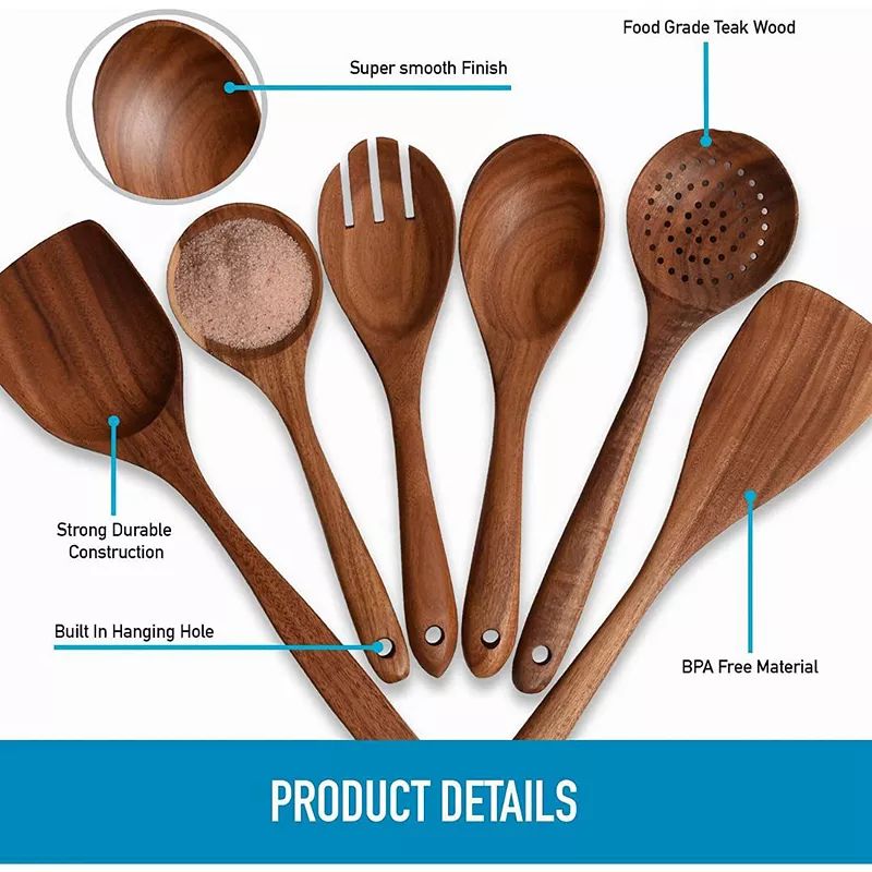 Teak Wooden Cooking Spoons (6 Pc Set)