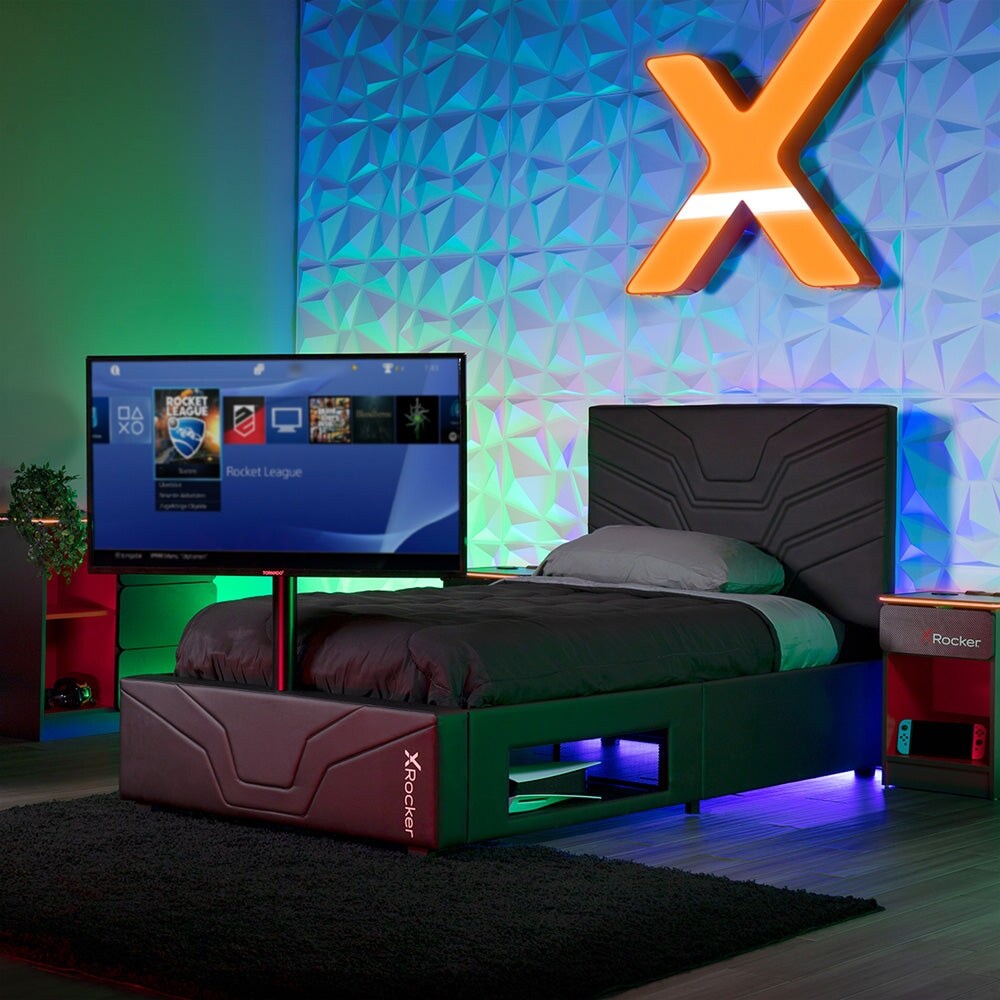 X Rocker Oracle Gaming Bed with TV Mount  Black  Twin