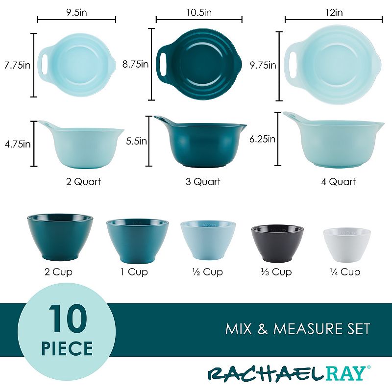 Rachael Ray Mix and Measure 10-pc. Mixing Bowl， Measuring Cup and Utensil Set