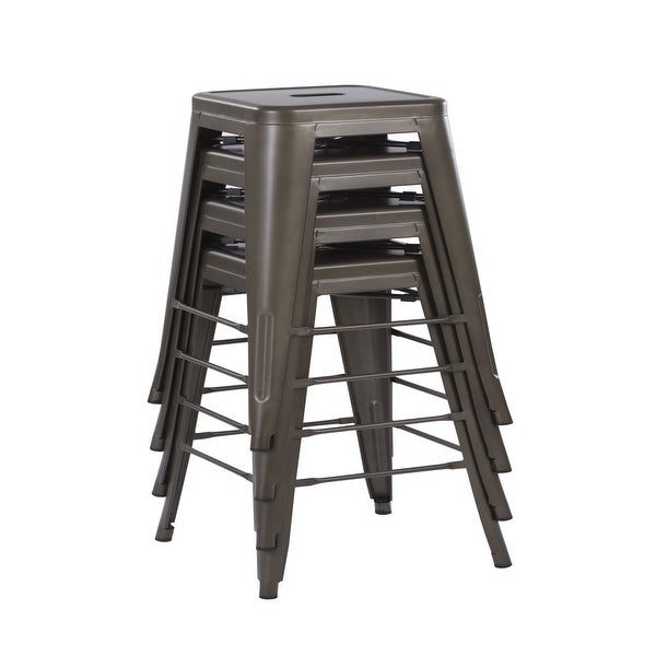 30inch Stackable Metal Stool， Set of 4， Include 4 Stools Gunmetal Color， Backless Style