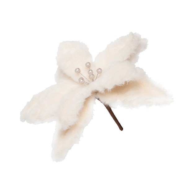 Gallerie Ii White Furry Poinsettia Decorative Floal Pick