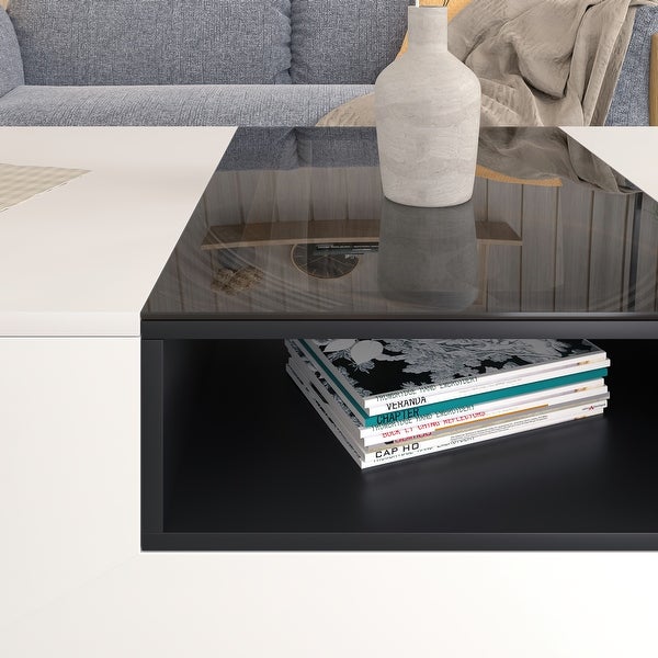 Dalxo Furniture of America Contemporary White 47-inch 3-Shelf Coffee Table with Glass Cover - Modern Living Room Furniture