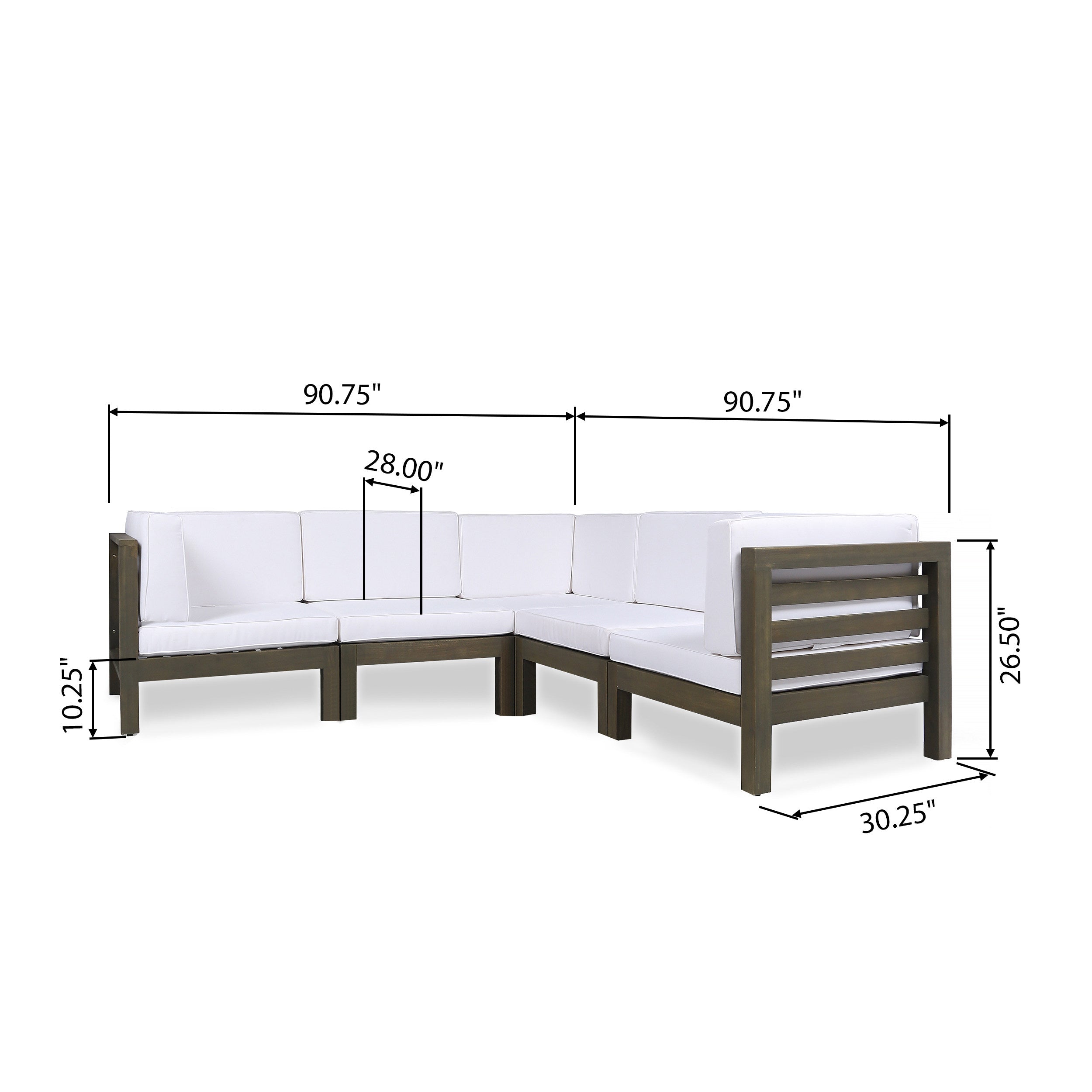 Dawson Outdoor V-Shaped Sectional Sofa Set - 5-Seater - Acacia Wood - Outdoor Cushions