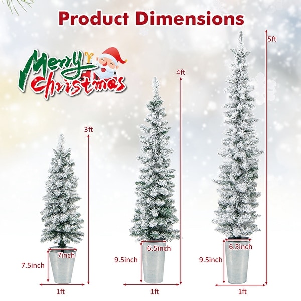 3/4/5 FT Potted Artificial Christmas Tree SnowFlocked Slim Faux Trees