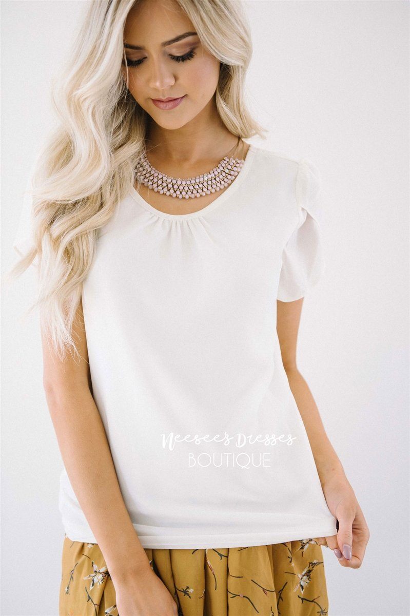 Cream Tulip Sleeve Chiffon Top