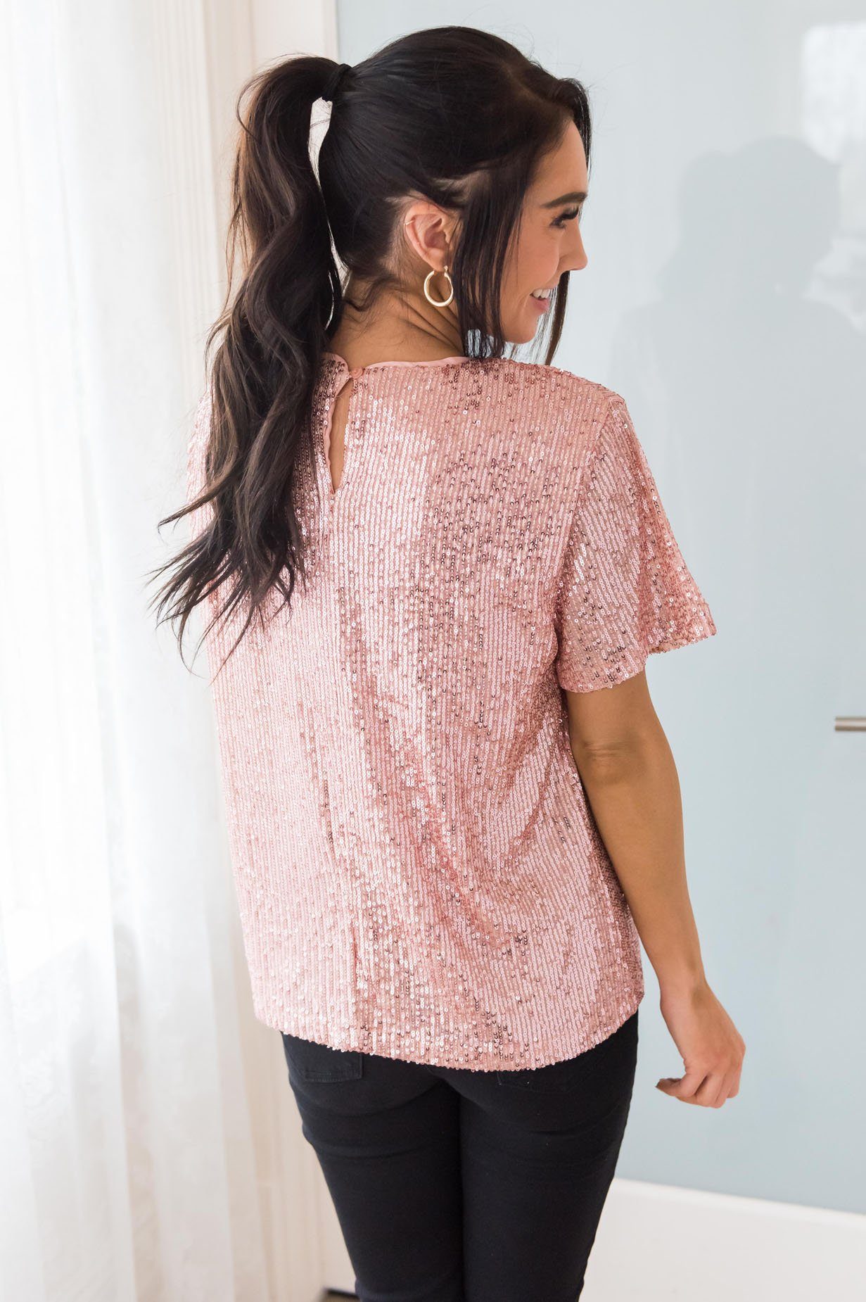 Love Actually Modest Sequin Blouse