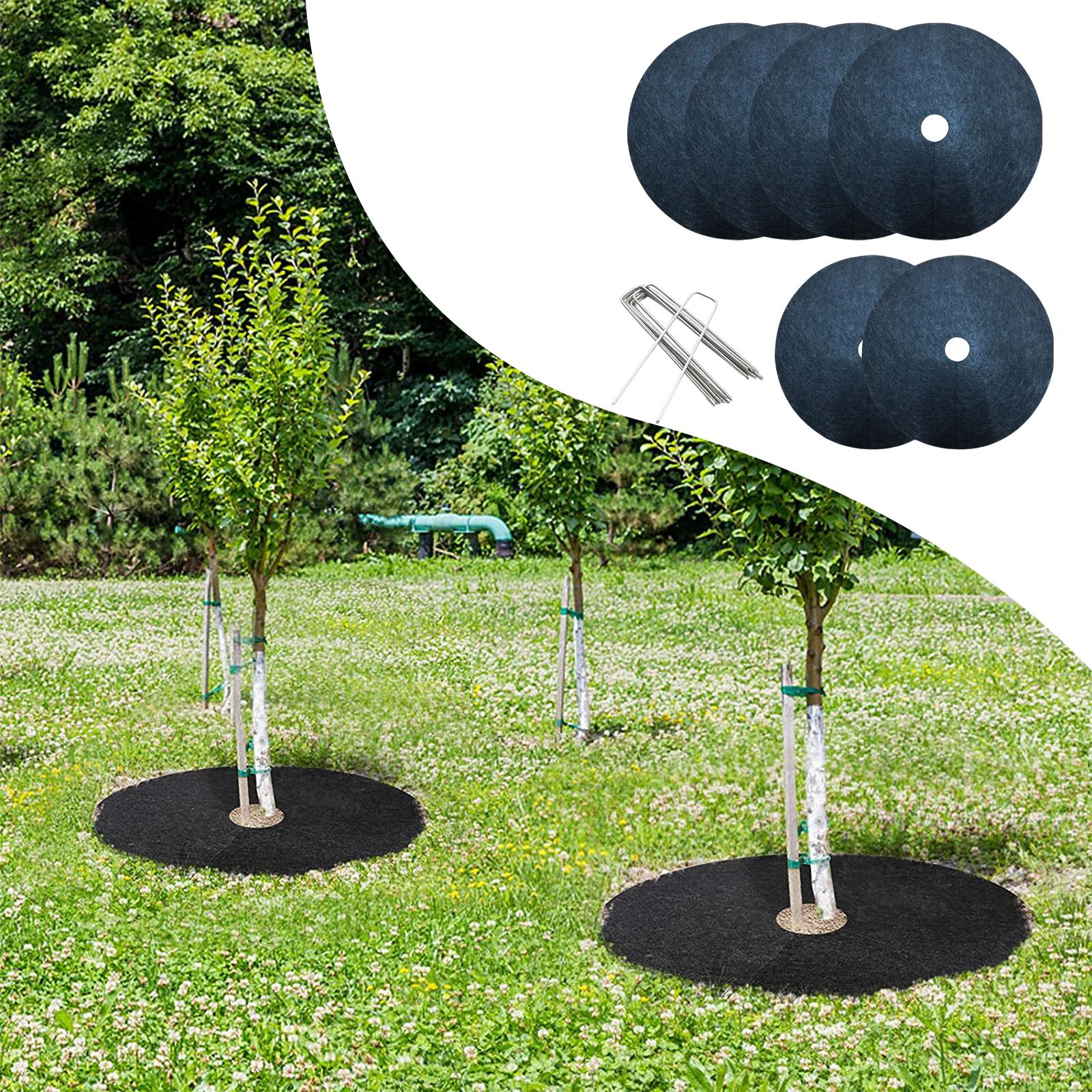 6 Pieces 20 Landscape Fabric Barrier Plant Cover, Tree Protector Barrier Mat with Stakes Gardening Fabric Cover for Trees Plant