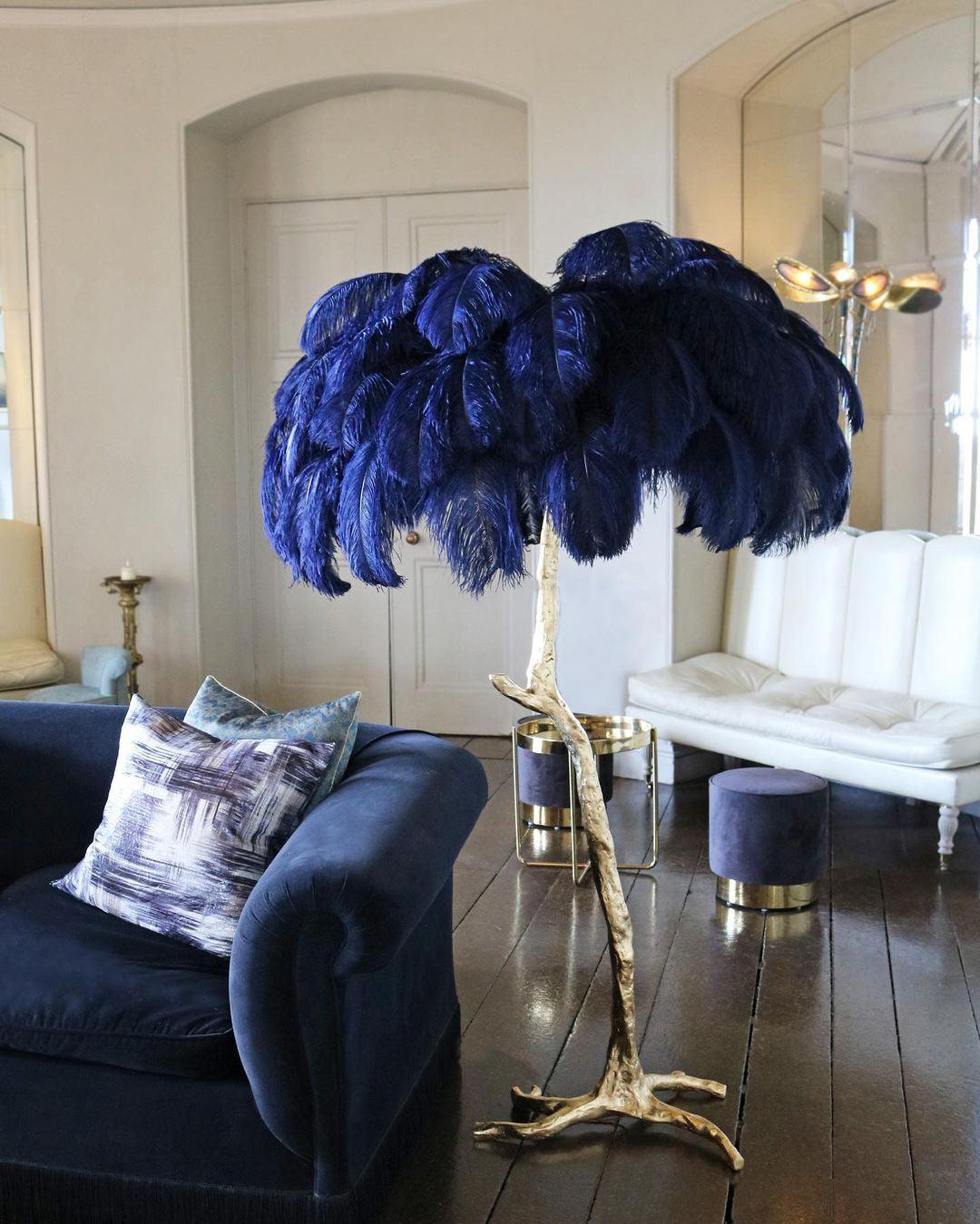 Ostrich Feather Brass Floor Lamp