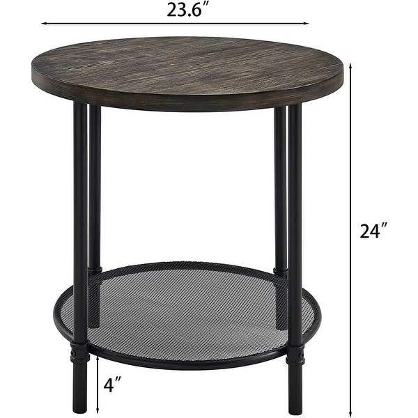 Round Industrial End Table， 2-Tier