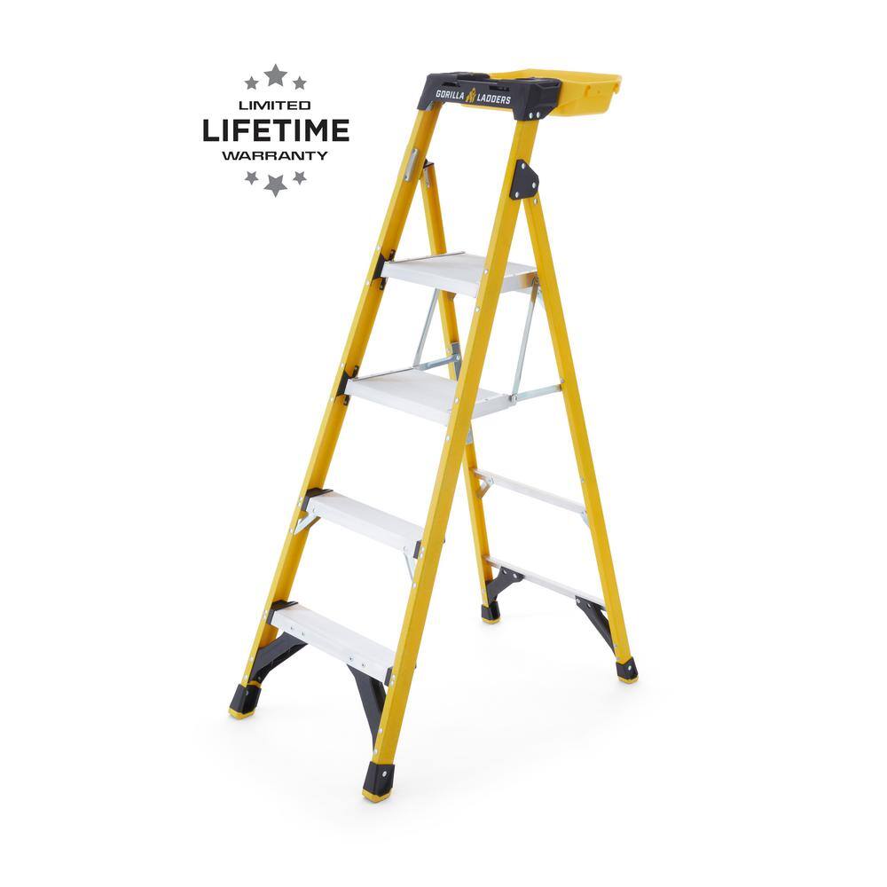 Gorilla Ladders 5.5 ft. Fiberglass Dual Platform Step Ladder with Project Bucket (10 ft. Reach) 300 lbs. Capacity Type IA Duty Rating GLXF-5B