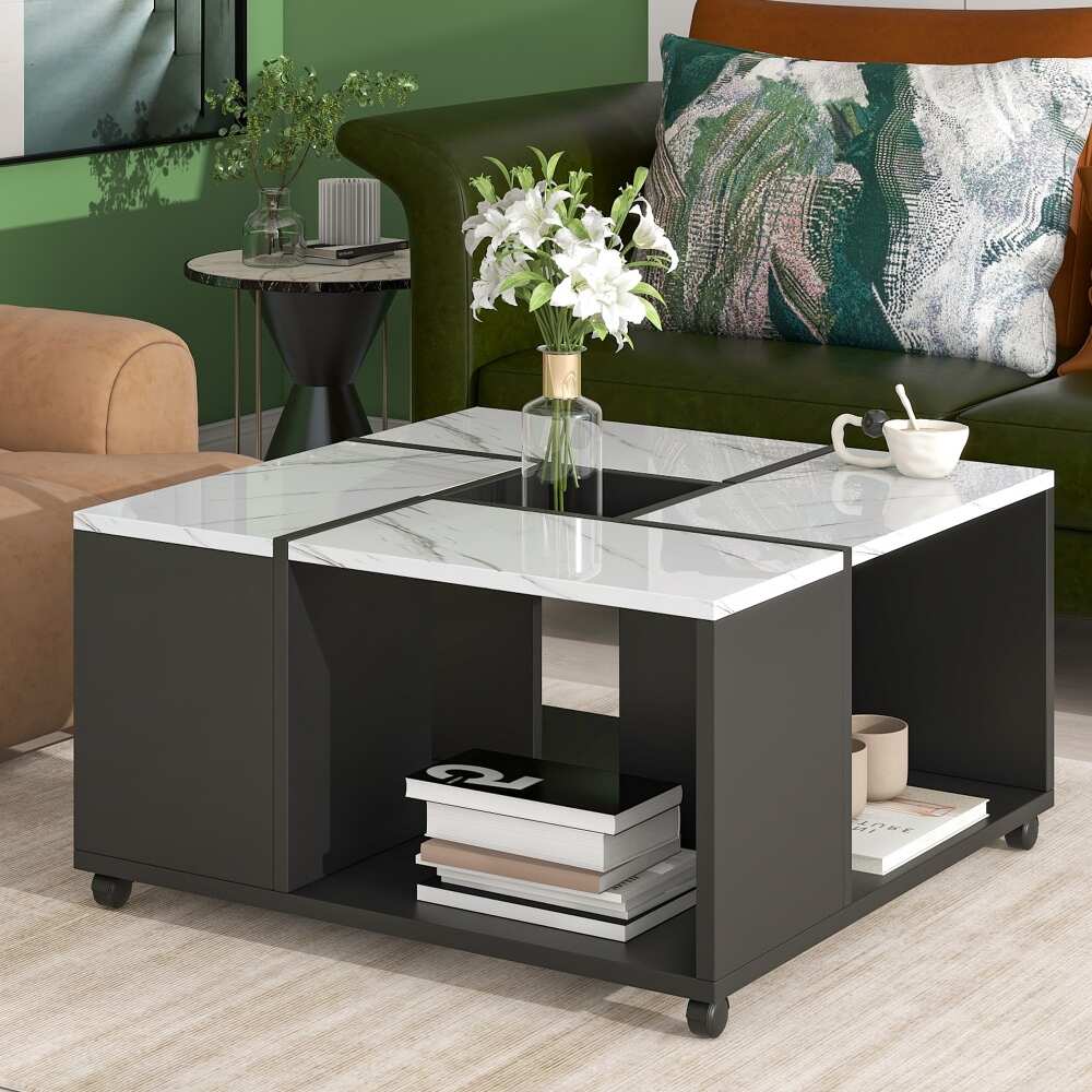 31.4 in.Square Removable Coffee Table with Casters  Cocktail Table