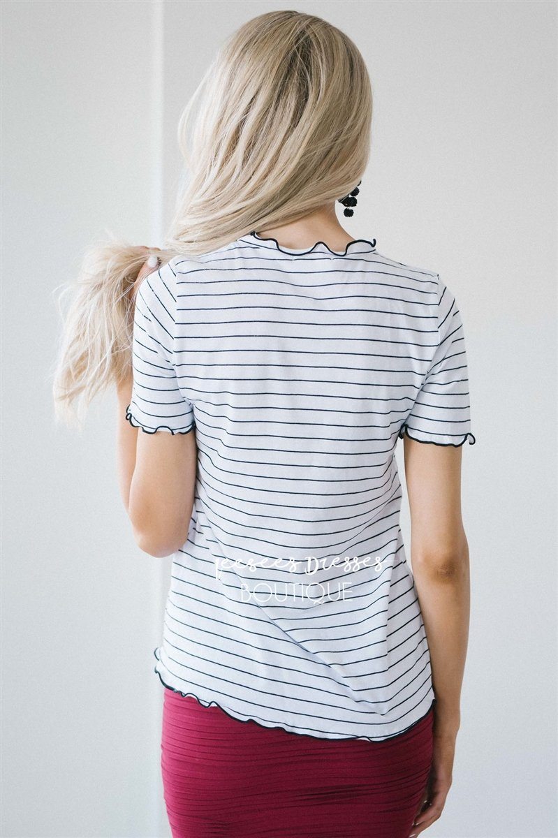 Ruffle Trim Striped Top