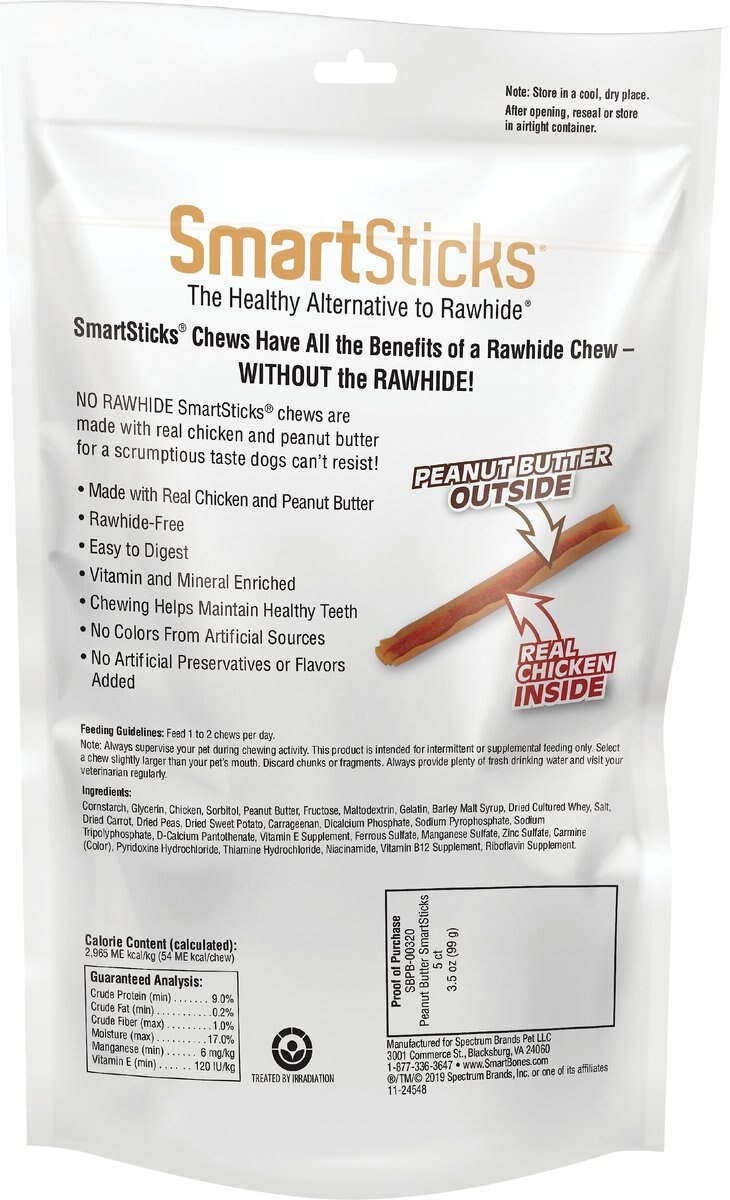 SmartBones SmartSticks Peanut Butter Dog Treats， 5 count