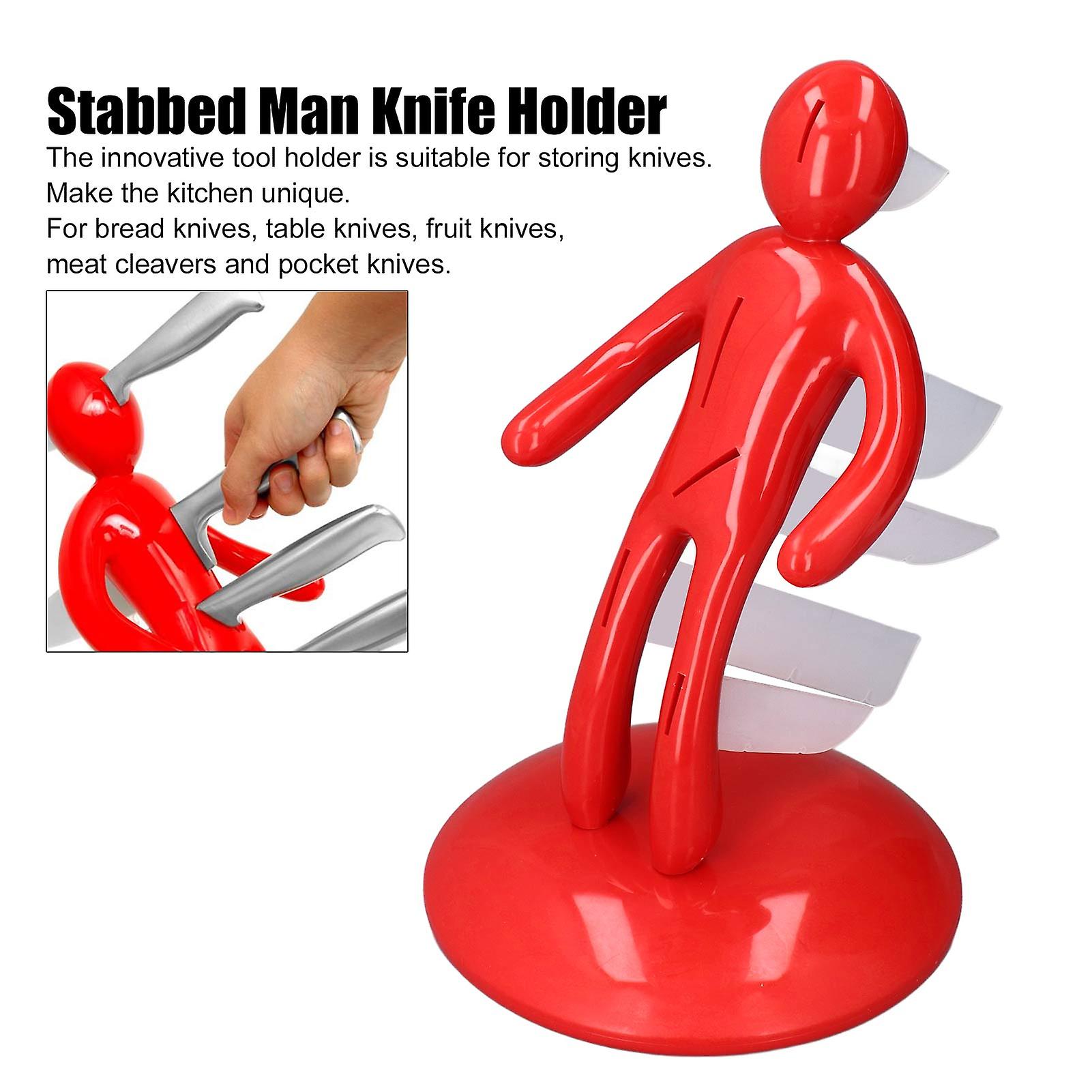 Kitchen Knife Block Holder， Stabbed Man Innovative Design， Space Saver Knife Organizer Slot To Protect Blades Fit For 5 Knives， Red_x000d_