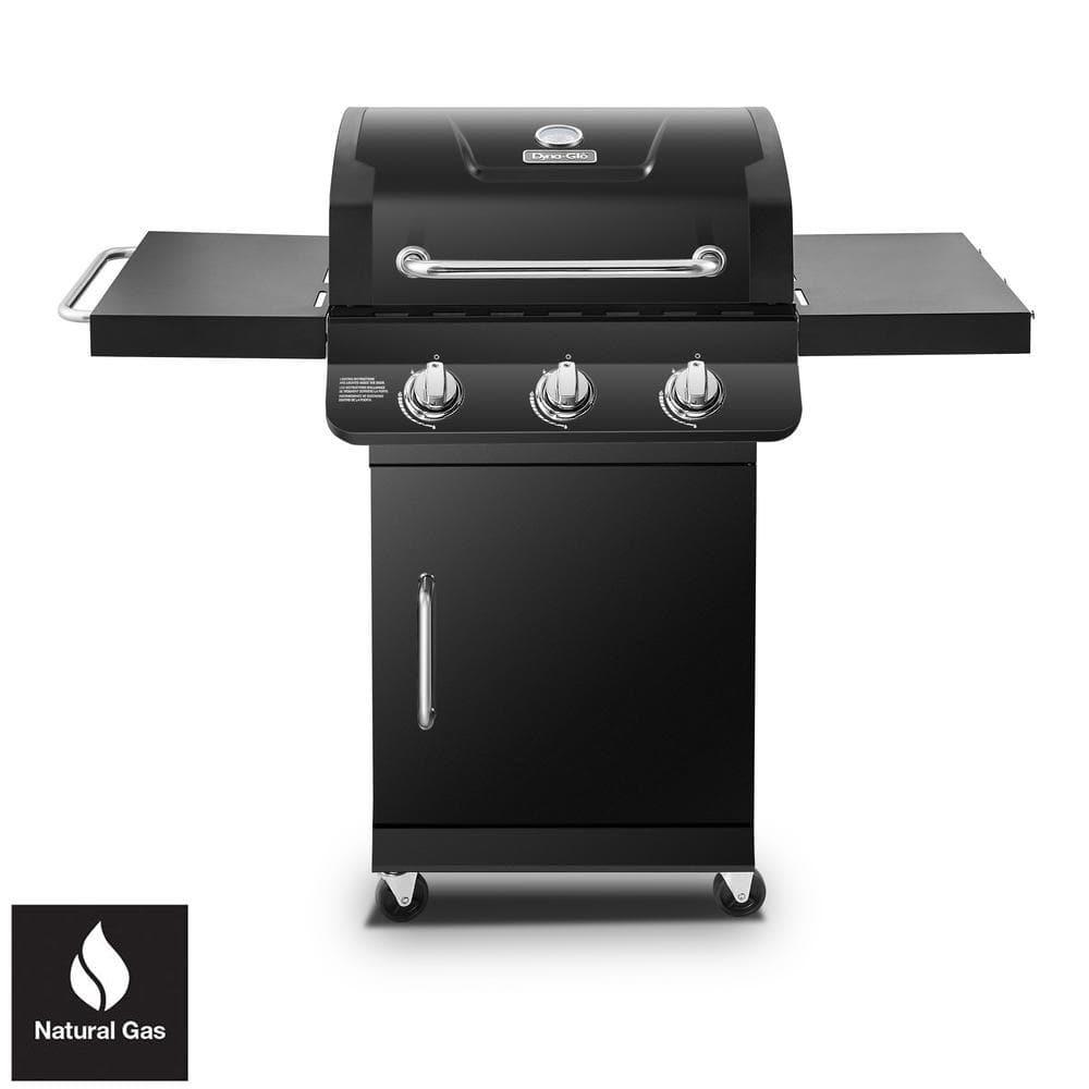 DynaGlo Premier 3Burner Natural Gas Grill in Black with Folding Side Tables