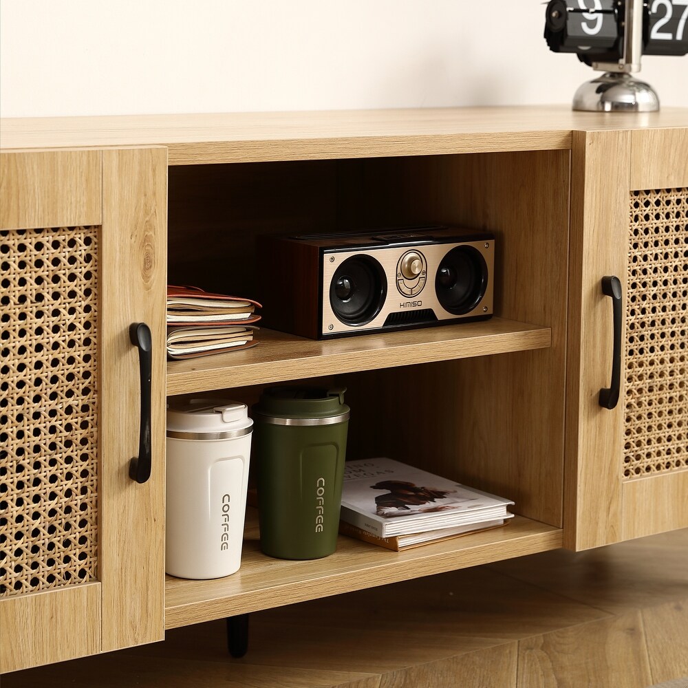 Oak TV Cabinet with Rattan Net