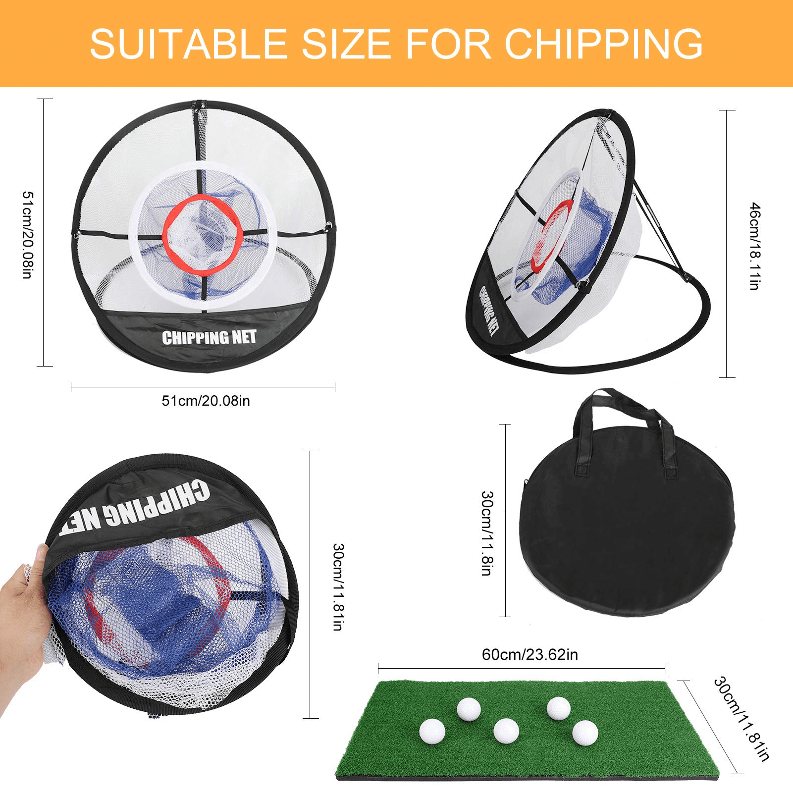 Achort Golf Practice Chipping Net with Golf Hitting Mat， Collapsible Pop Up Golf Practice Net