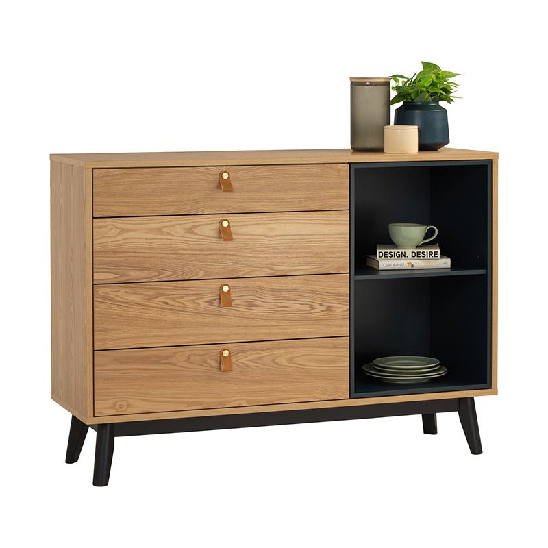 CASTOR Sideboard Buffet 125cm - Natural, Navy Blue & Black