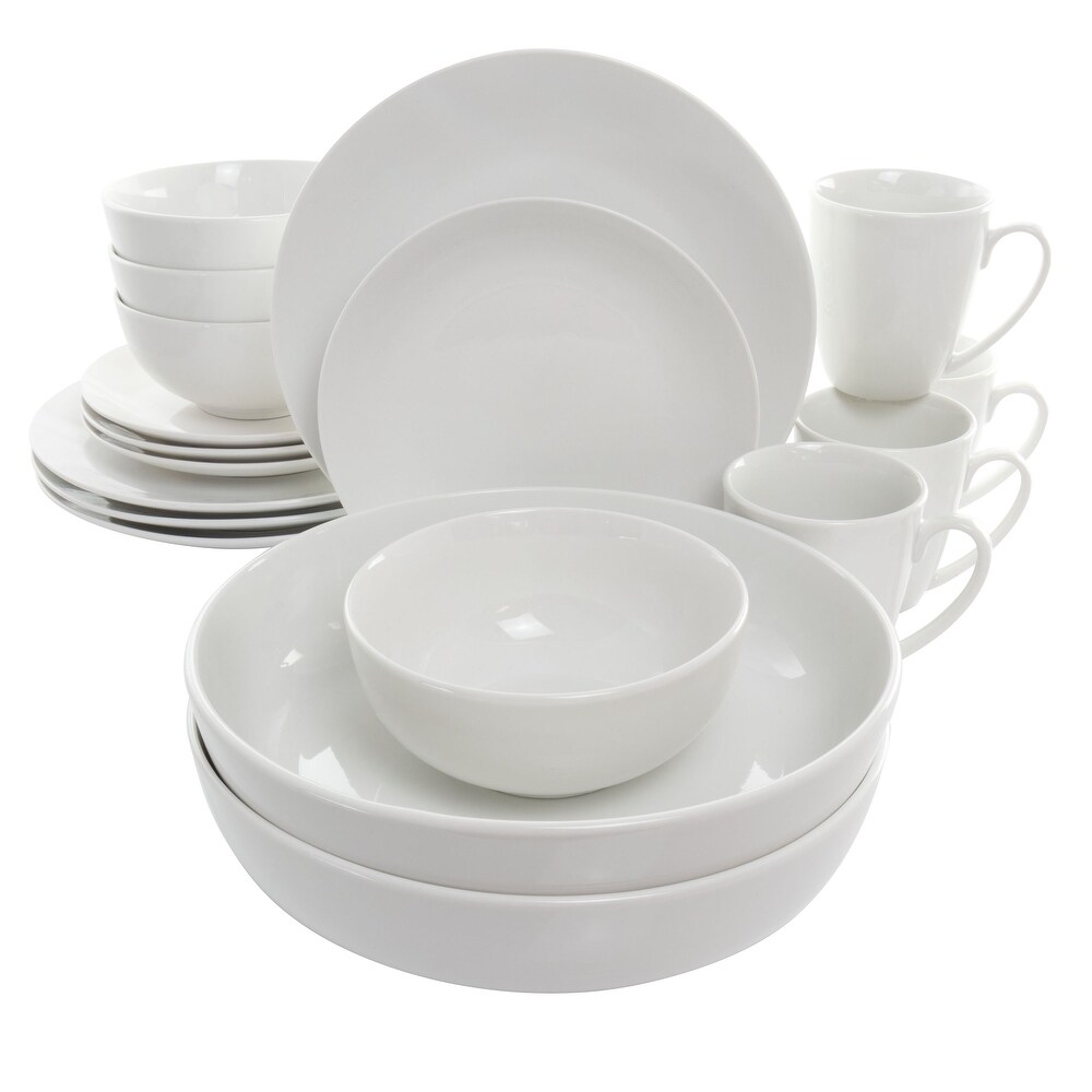 18 Piece Porcelain Dinnerware Set with 2 Large Serving Bowls in White   N/A