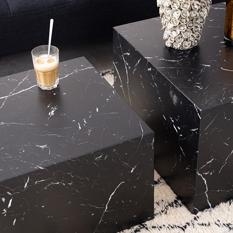 DICE Nest of 2 Square Coffee Tables - Black Marble Effect