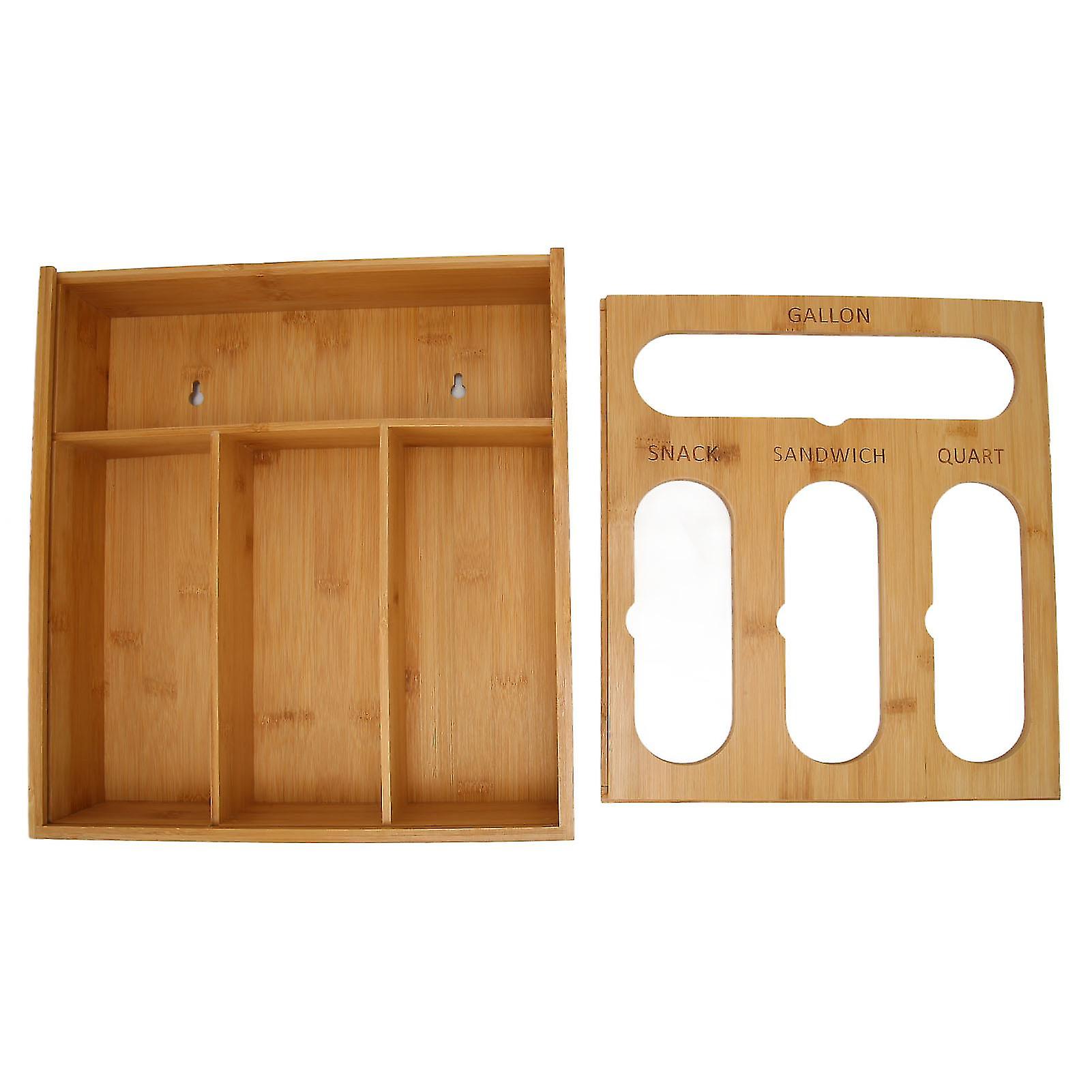 Food Storage Bag Container Bamboo Polished Finish Drawer Design Food Bag Storage Box for Kitchen Home Bamboo Color