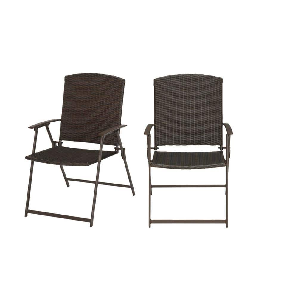 StyleWell Mix and Match Folding Wicker Steel Outdoor Patio Dining Chair in Dark Taupe (2-Pack) FRS50042A-2PK