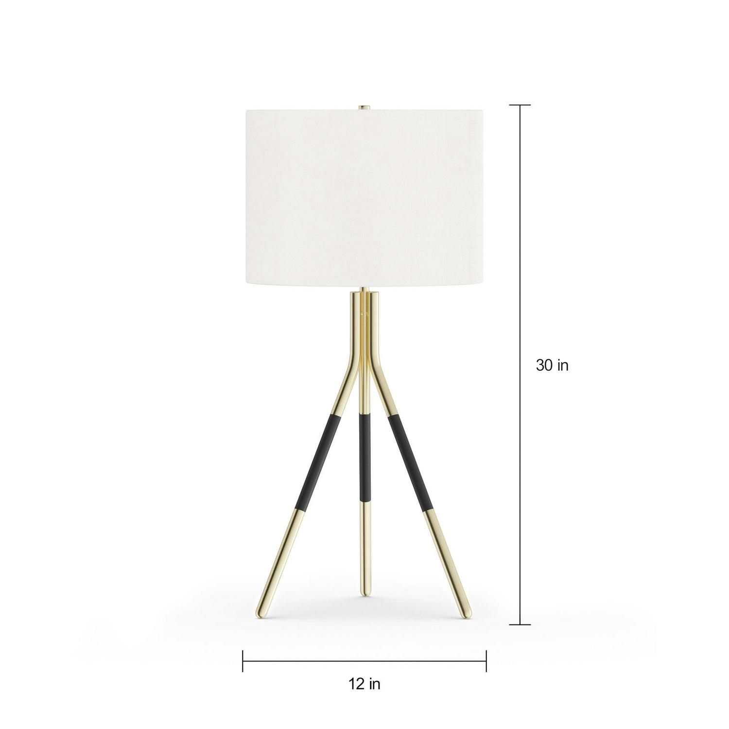 MoDRN Tripod Floor Lamp and Table Lamp Set， Black and Gold