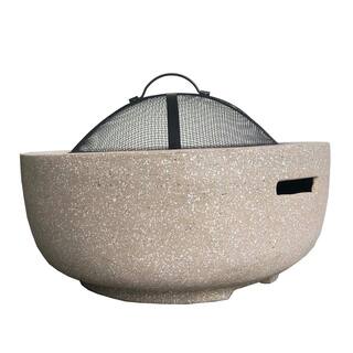 Sireck 26 in.W X 12 in.H Outdoor Stone And Steel Wood Beige Fire Pit ZZQ-THDXP1030