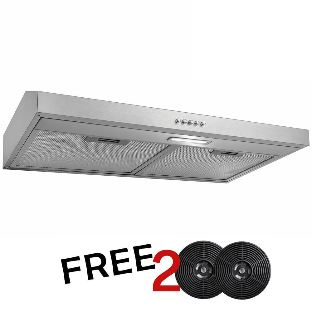 AKDY 24 in 58 CFM Convertible Under Cabinet Range Hood in Brushed Stainless Steel with 2 Carbon Filters and Push Button