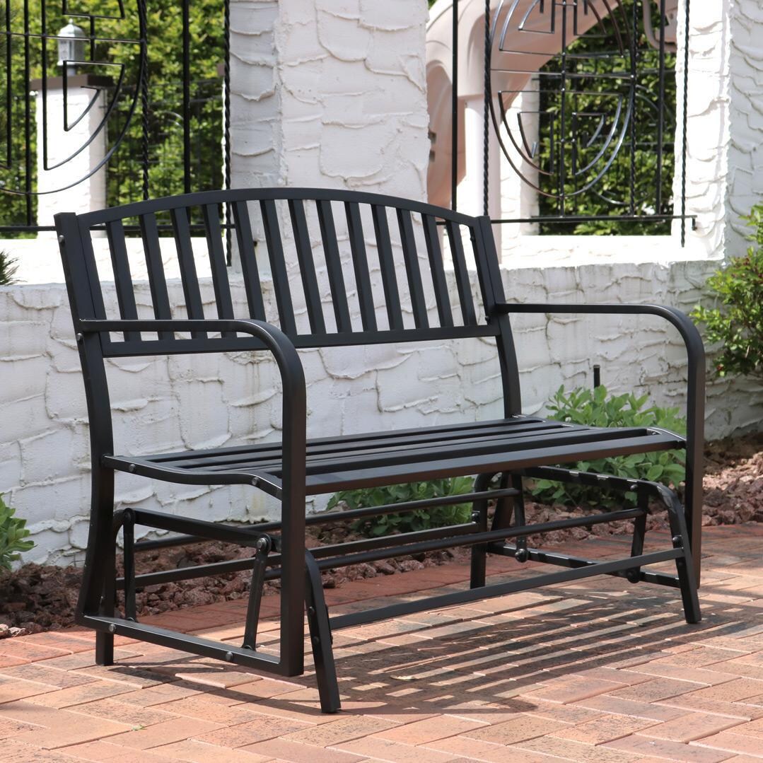 Ultimate Patio 50-Inch Black Steel Patio Glider Bench